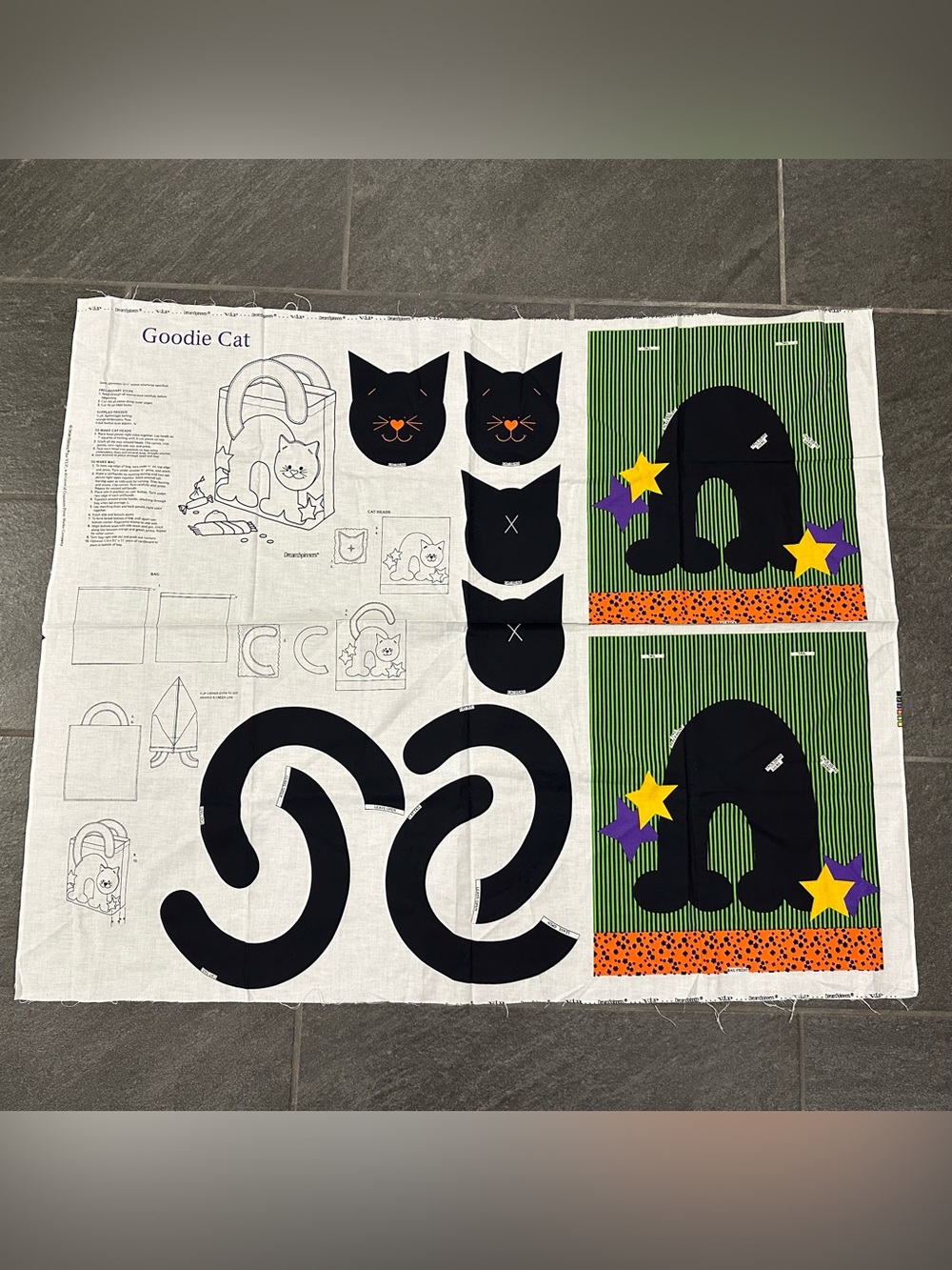 VTG Cranston VIP DreamSpinners "Goodie Cat" Halloween Tote Bag Cut & Sew Panel